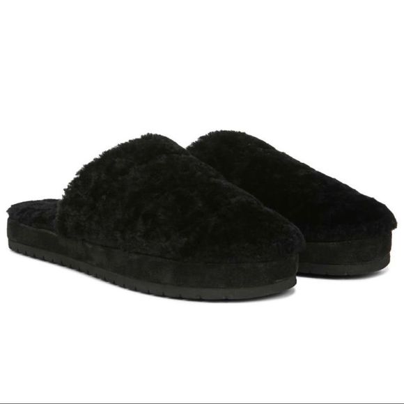 Vince Shoes - VINCE LONI Genuine Dyed Lamb Fur Shearling Luxury Slipper Mule Scuff Black